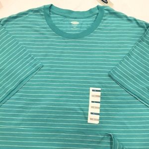 SZ LARGE TEAL “old navy” casual shirt. White narrow stripes thru shirt. NWT nice